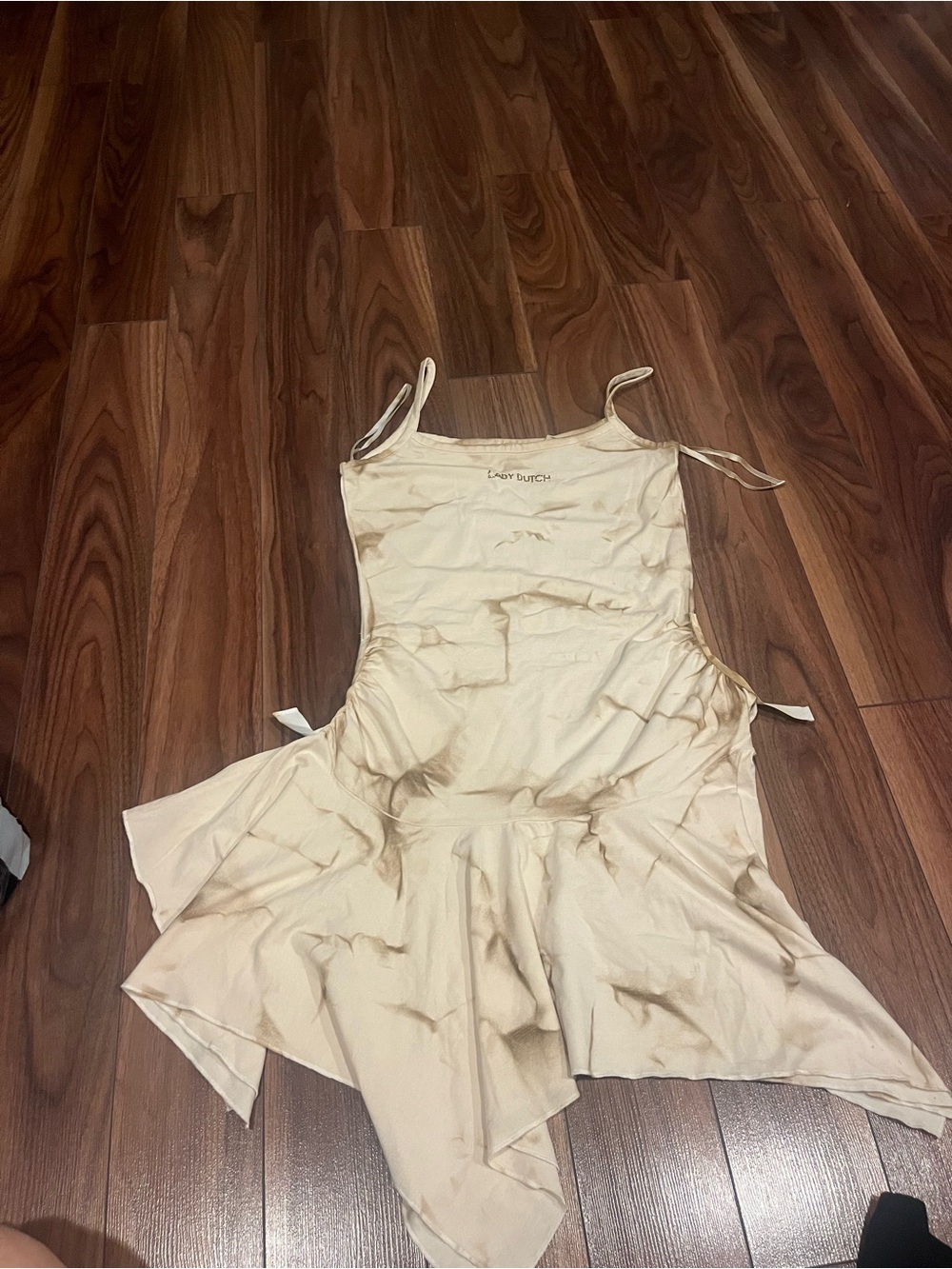Cream Spaghetti Strap Handkerchief Hem Dress